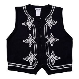 Vintage 90s That’s Me! Floral Knit Vest Women’s Size Medium Black White